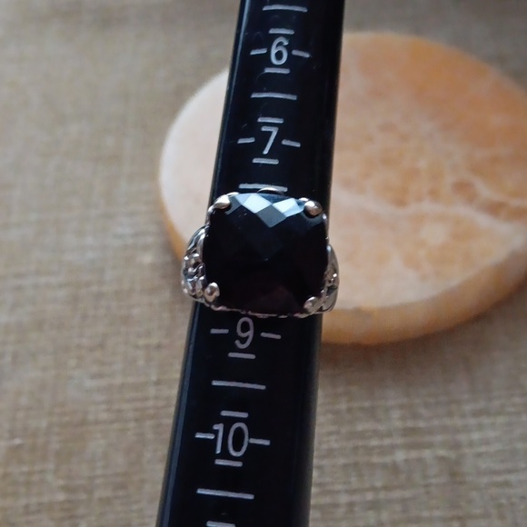 Silver Multi-faceted Brown Synthetic Stone Ring - Picture 11 of 14